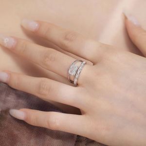 Dylam Dainty Charm Design S925 Silver Non Fade Rhodium Plated Double Layer Rectangle 8A Crushed <b>Ice</b> Out Cut Zirconia Women <b>Rings</b> - Product Image 2
