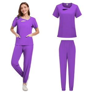Women Scrub Set Moisture Wicking Knitted Split Uniform Hospital Workwear S XXL - Product Image 5