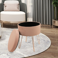 Tabouret convertible en velours, repose-pieds rond avec pied en métal doré, personnalisé, économie d'espace