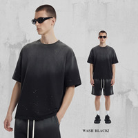 Ensemble T-shirt et Short Décontracté pour Homme, Style Délavé et Usé, Marque Tendance, Coupe Ample