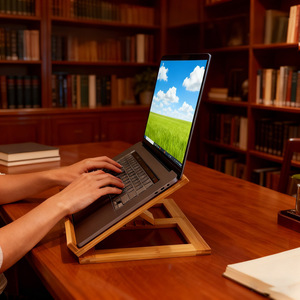 Bamboo Laptop Stand Adjustable Foldable Portable <b>Desktop</b> Height For Office Study Use - Product Image 1