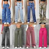 Jeans droits taille haute amples brodés respirants pour femmes, style vintage, vente en gros, exportation