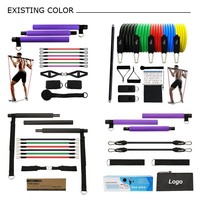 Kit de barre de Pilates portable avec bandes de résistance, barre détachable en 3 sections, équipement de fitness pour la maison, yoga, squats, entraînement du corps entier