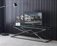 Meuble TV de salon Raymonds au design moderne, en acier inoxydable et verre trempé transparent, mobilier pour la maison