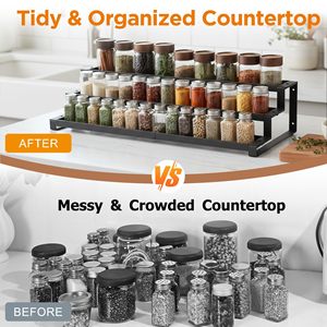 Three Tier Extendable <b>Kitchen</b> Storage <b>Rack</b> For Condiments No Drilling Required Standing Type Black Rectangle - Product Image 3