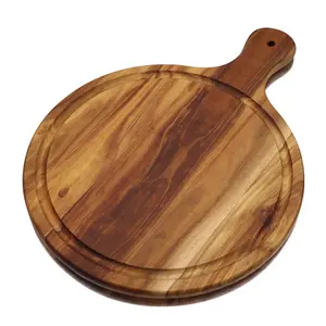 Tabla de cortar de cáscara de pizza de madera de acacia Premium con tabla de queso de madera con mango