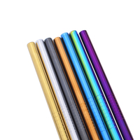 Pailles en acier inoxydable colorées de 215*6 mm avec logo personnalisé, pailles à boire en métal, pailles réutilisables