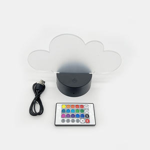 Lampe LED 3D de nuit avec base, câble USB, télécommande, 16 couleurs, panneau en verre acrylique vierge, support d'affichage en ABS pour l'affichage - Product Image 2