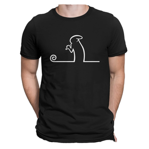 T-shirt noir à manches courtes pour homme avec motif graphique à ligne blanche, col rond, coupe décontractée, imprimé sur le devant, longueur standard - Product Image 1