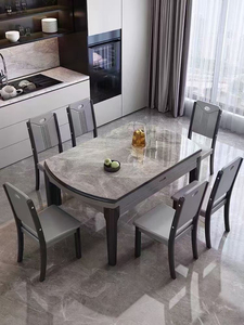 Rắn gỗ đá tấm bàn ăn ánh sáng sang trọng có thể thu vào mở rộng hiện đại Thiết kế tối giản cho nhà hoặc khách sạn sử dụng - Product Image 3