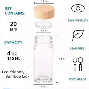 Bocaux à épices en verre avec couvercle en bambou Contenants d'assaisonnement Pot Salières Poivrières Organisateur d'épices Ensemble de pots à épices de cuisine - Product Image 3