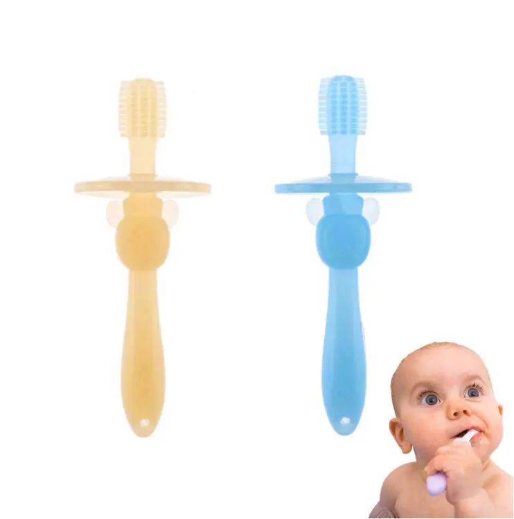 Brosse à dents en Silicone pour bébés, avec Base d'aspiration, anneaux pour dentition pour bébés, jouets pour les dents, nouveau-né, 360