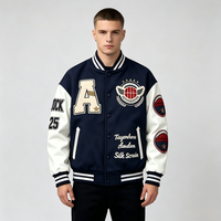 Veste universitaire personnalisée avec logo, veste bleu marine, veste de baseball personnalisée avec broderie de patchs en chenille, fabricant OEM