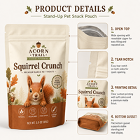 Sacs d'emballage Doypack personnalisés imprimés en gros, de qualité alimentaire, refermables avec fermeture éclair, pour friandises pour animaux, sachets à fond plat pour snacks animaux