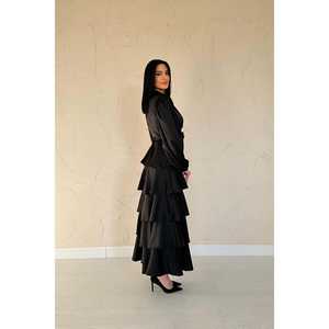 Wholesale Black Satin Ruched Women's <b>Dress</b> A-Line Empire Waistball Gown <b>Romantic</b> Party Style Floor-Length Evening <b>Dress</b> - Product Image 1