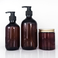Grosir 100ml 250ml 450ml 8oz 16oz botol sampo plastik Cuci tangan Losion kosmetik Amber bulat kosong dengan Pompa