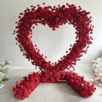 Dekorasi Upacara Pernikahan Bunga Hydrangea Merah Buatan Bentuk Hati Gapura Bunga 8x8 kaki 5d Mawar Merah Muda Latar Belakang Pertunangan