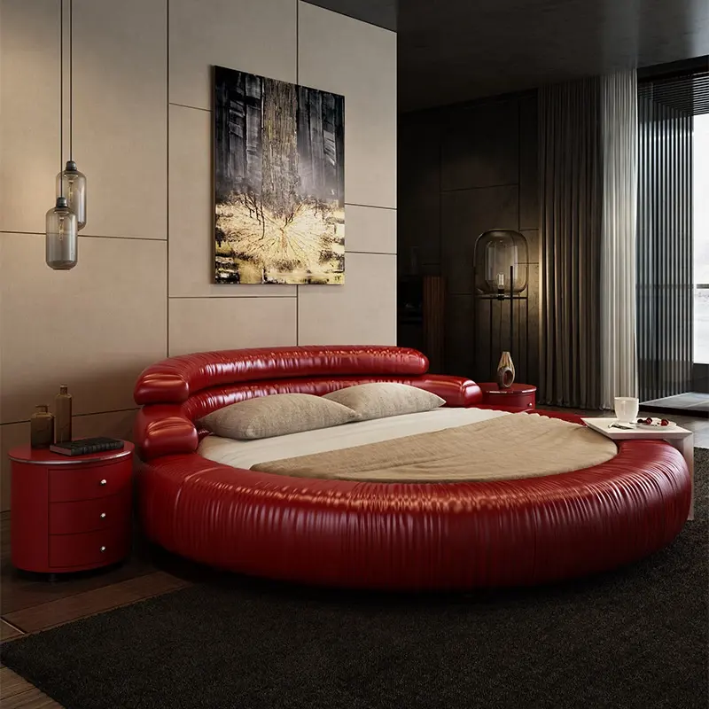 NOVA Nordic Luxury King Size Platform Bed Modern Hotel Bedroom Furniture Collection Leather Upholstered Round Bed
