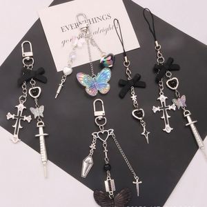 New Sweet Cool Style Cross Needle Pendant Metal <b>Keychain</b> <b>Personalized</b> Creative Bow Tie Hanging Chain Earphone Set Decoration - Product Image 4