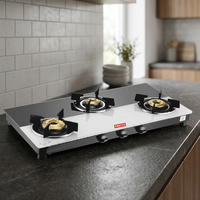 KIMATSU Kompor Gas LPG 3 Tungku Permukaan Stainless Steel Pengapian Elektronik 30cm Built-in Untuk Rumah Tangga & Hotel Garansi 1 Tahun