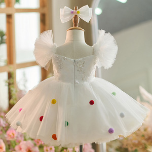 Boutique Robe de soirée princesse pour filles Robe <span class=keywords><strong>tutu</strong></span> blanche à manches bouffantes avec <span class=keywords><strong>pois</strong></span> colorés Robes d'anniversaire de demoiselle d'honneur - Product Image 4