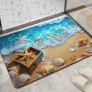 Tapis de bain Ocean Wave en fibre de polyester, rectangulaire, absorbant, séchage rapide, style nordique, tapis de salle de bain Seaside Diary - Product Image 4
