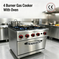 Équipement de cuisine commerciale, cuisinière à gaz 4 brûleurs avec four, en acier inoxydable, cuisinière autonome au GPL pour les entreprises de restauration
