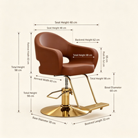 Fauteuil de Barbier Portable de Luxe en Cuir Marron Inclinable avec Base Pivotante à 360 Degrés en Acier Inoxydable et Pompe Hydraulique pour Salon de Beauté