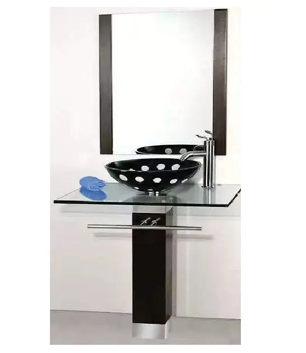 Noir Vasque Hangzhou De Support de Plancher de Salle De Bain Vasque En Verre Avec Miroir