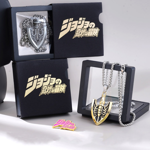Collier avec 5 masques de personnage de l'anime <span class=keywords><strong>JOJO</strong></span> de haute qualité, avec chaîne en acier inoxydable de 70 cm, dans un coffret cadeau - Product Image 1