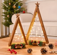 Hochwertiges 2er-Pack Stehende Holz-Weihnachtsbaum-Form Batteriebetriebene Flammen-Klare/Weiße Lichter für Küche Kamin Regal