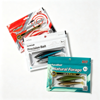 Sacs de gros personnalisés imprimés pour leurres de pêche, pochettes refermables à fermeture éclair, emballage à trois soudures latérales avec trou de suspension pour leurres souples