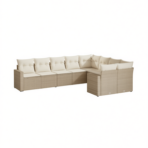 Ensemble de salon de jardin en rotin beige 9 pièces, mobilier d'extérieur au design contemporain avec coussins pour terrasse - Product Image 1