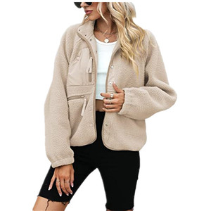 Veste polaire personnalisée pour femmes Manteaux courts à manches longues floues Vêtements d'extérieur boutonnés en Sherpa avec poches - Product Image 2