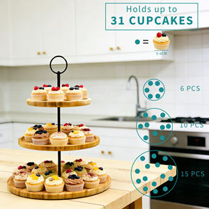 Soporte Redondo de Madera <span class=keywords><strong>para</strong></span> Pasteles, Cupcakes y <span class=keywords><strong>Postres</strong></span>, Bandeja de Servicio <span class=keywords><strong>para</strong></span> Galletas, Bocadillos, Pasteles de Boda, Fiestas de Té y Buffets - Product Image 3