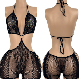 Tenue de danse de salon sexy à dos nu avec de grands trous, tenues de club pour femmes, tenue de danse exotique sexy pour strip-teaseuse - Product Image 3
