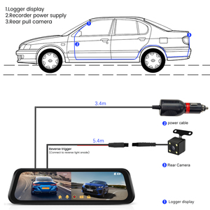 Podofo 9.66'' 1080P Dual Lens IPS Touch Screen DashCam Rearview Mirror Dashcam Loop Recording Night Vision Wholesale - Product Image 5