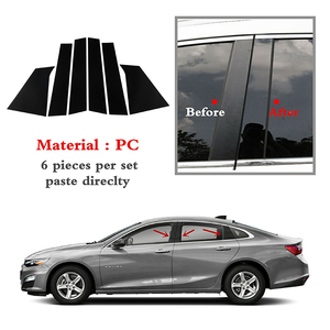 6 pièces voiture fenêtre pilier poteaux garnitures de porte couverture décoration <span class=keywords><strong>autocollant</strong></span> noir brillant pour Chevrolet Malibu 2016 2017-2021 - Product Image 4