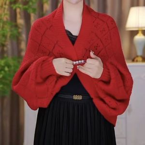 Chales de punto acrílico ligeros y largos para mujer, diseño hueco, color liso, tipo poncho, venta al por mayor para verano - Product Image 5