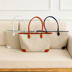 Bolso Tote Espacioso de Lino y PU, Bolso de Hombro Minimalista para Mujer con Hebilla Metálica, Diseño Duradero para Todas las <span class=keywords><strong>Temporadas</strong></span> - Product Image 3