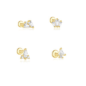Nouvelles Boucles d'oreilles clous en argent sterling S925 doré, à filetage interne, plates, géométriques, carrées, style diamant - Product Image 1