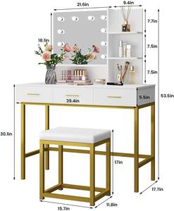 Style nordique Mdf marbre blanc Kommode maquillage dressing or acier métal Led stockage <span class=keywords><strong>commode</strong></span> meubles Table de courtoisie <span class=keywords><strong>et</strong></span> miroir - Product Image 3