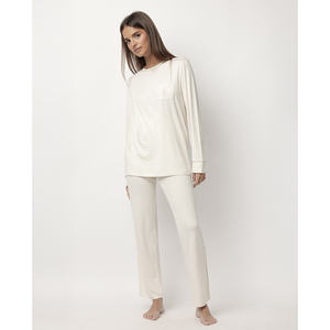 ADMAS CLASSIC ODM suministro sólido estampado Spandex ropa de dormir camisones transpirables con cintura elástica para mujeres suave PJ manga larga - Product Image 1