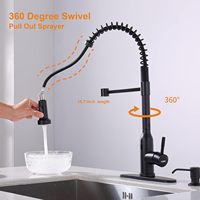 Robinet de cuisine intelligent sans contact en acier inoxydable noir brossé, avec capteur de mouvement, à poignée unique et à ressort