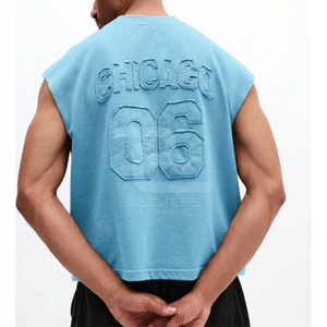 เสื้อกล้ามเจอร์ซีย์แบบไม่มีแขน สกรีนโลโก้ตามสั่ง ปี 2026 ขายส่ง แบบทำสีซีดและลายนูน สำหรับผู้ชาย สวมใส่สบาย คอกลม ผ้าฝ้าย 100% ระบายอากาศได้ดี เป็นมิตรกับสิ่งแวดล้อม - Product Image 1