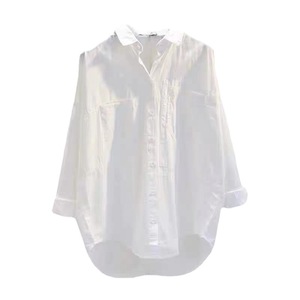 Camicetta da donna a maniche lunghe, monopetto, con colletto a risvolto, tinta unita bianca, vestibilità ampia, stile casual per la <span class=keywords><strong>mezza</strong></span> <span class=keywords><strong>stagione</strong></span> - Product Image 5
