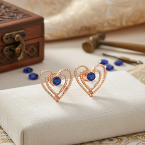 Boucles d'oreilles en pierre de saphir, Design cœur entrelacé, bijoux en argent Sterling 925 faits à la main turcs, vente en gros - Product Image 3