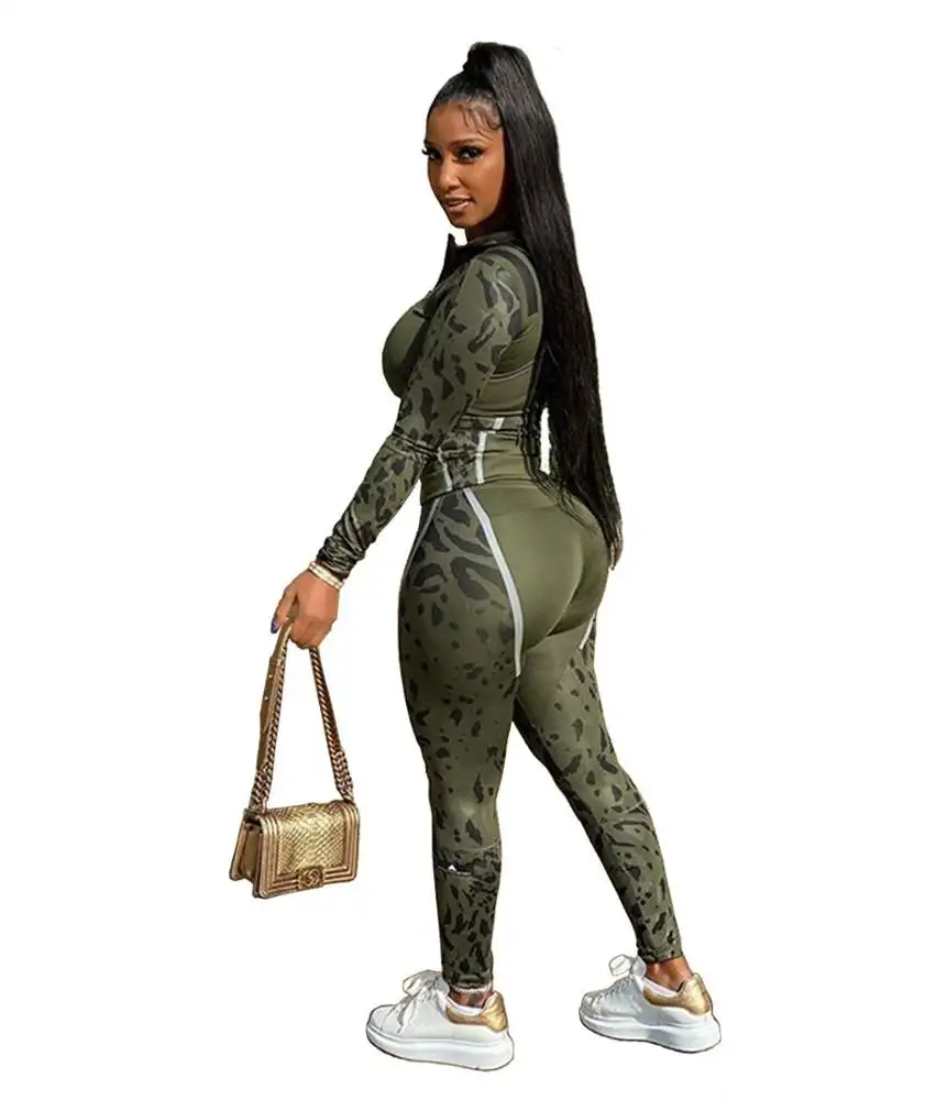 Plus Size Women's tracksuits fitness sports two pieces set outfits top leggings patchwork camouflage clothing 2 pcs C12979