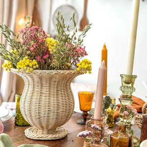 Jarrón tejido de ratán, cesta decorativa para arreglos florales, adorno para el hogar, sala de estar, estilo sencillo de alta gama My4061 - Product Image 3