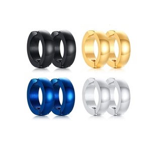Stainless Steel High Polished Color Plated Hip Hop Small Cambered Surface Hinged None Piercing Round Huggie Hoop <strong>Earrings</strong> <strong>Cuff</strong> - Product Image 6